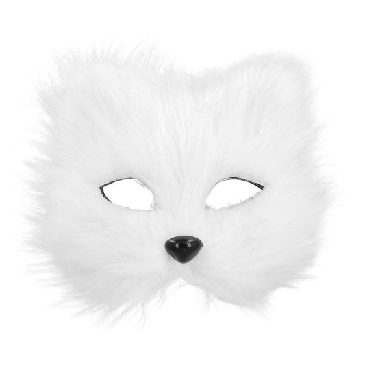 Masque Chat Blanc Fourrure - Déguisement Félin Réaliste