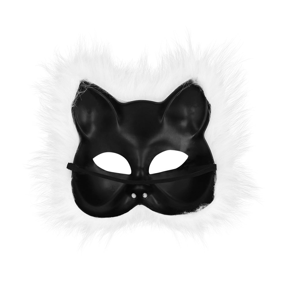 Masque Chat Blanc Fourrure - Déguisement Félin Réaliste