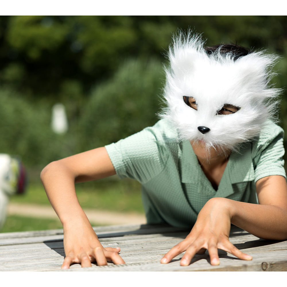 Masque Chat Blanc Fourrure - Déguisement Félin Réaliste