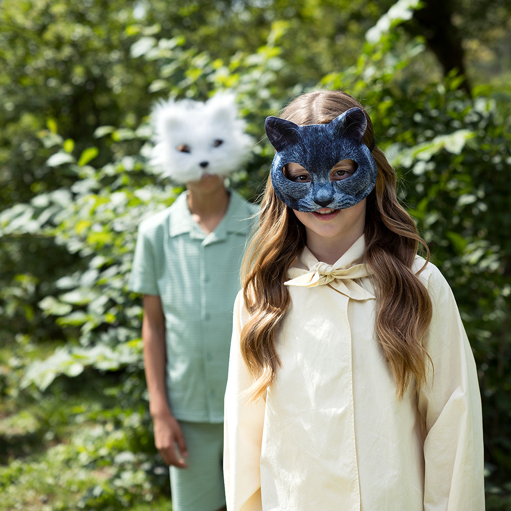 Masque Chat Blanc Fourrure - Déguisement Félin Réaliste