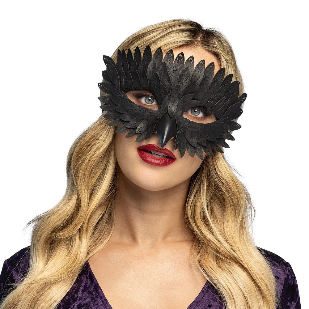 Masque Corbeau Noir Ailes Plumes - Déguisement Halloween