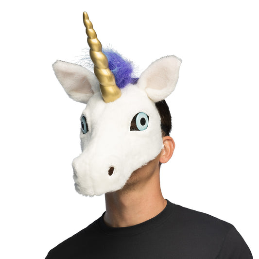 Masque Licorne Blanche avec Corne Dorée et Crinière Arc-en-ciel