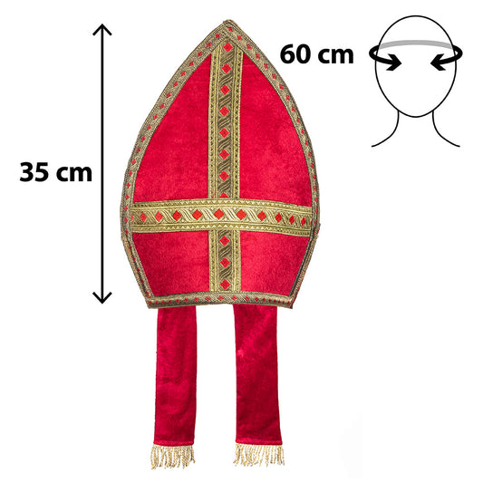 Mitre de Saint Nicolas rouge et or - Déguisement évêque