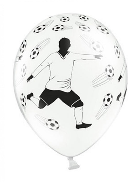 6 Ballons en latex blancs avec Joueur de Foot et ballons 30 cm