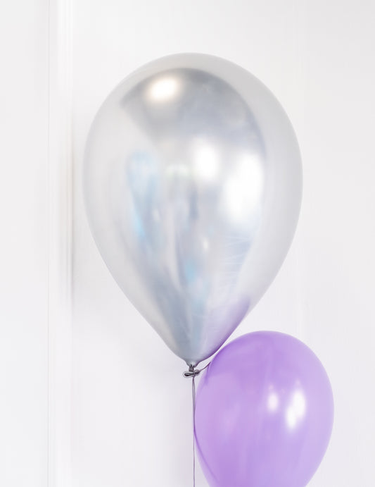 6 Ballons en latex argentés satinés 28 cm