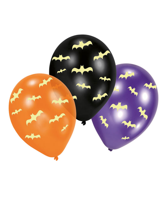 6 Ballons en latex chauve-souris phosphorescentes 27,5 cm