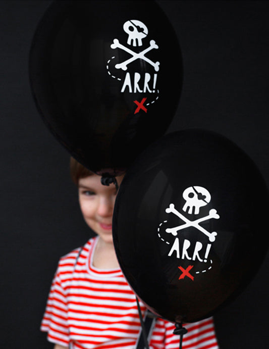 6 Ballons en latex fête de pirate noirs 30 cm