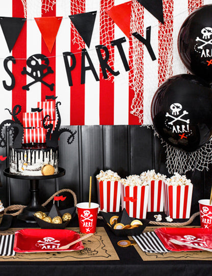 6 Ballons en latex fête de pirate noirs 30 cm