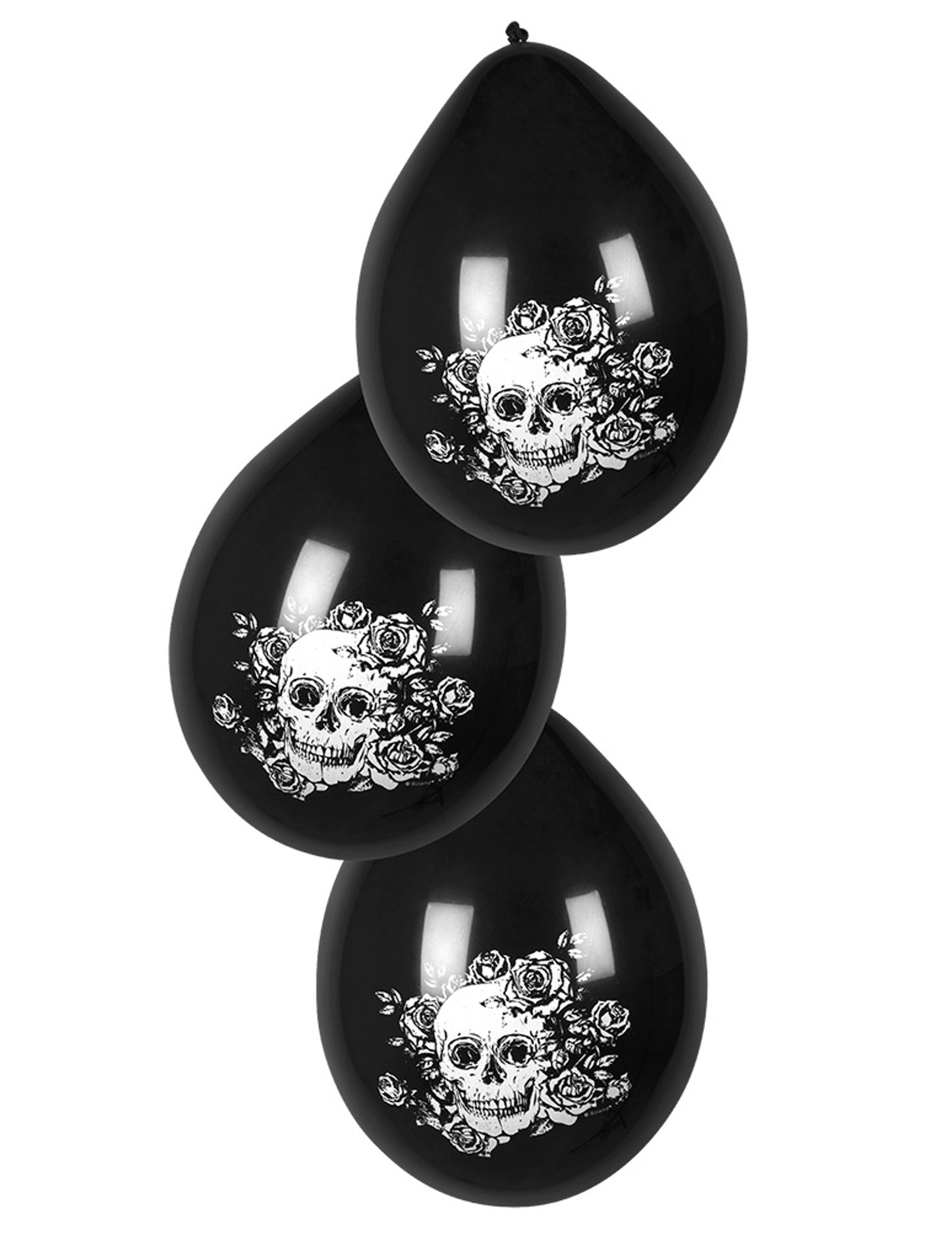 6 Ballons en latex squelette fleuri noir 25 cm