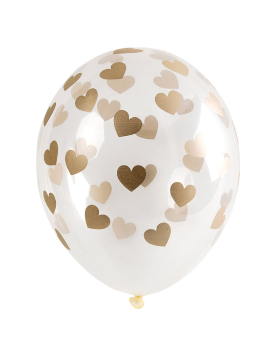 6 Ballons en latex transparents avec c?urs or 30 cm