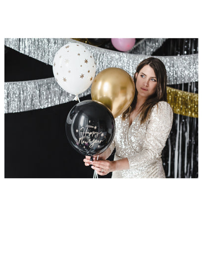 6 Ballons Happy New Year noir et or 30 cm