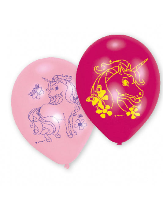 6 Ballons latex Licorne rose