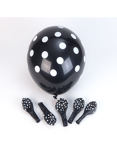 6 Ballons en latex noirs à pois blanc 30 cm