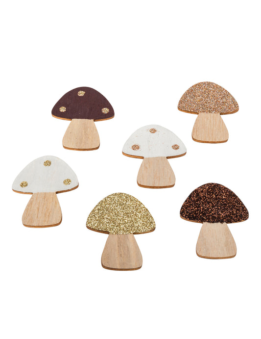 6 Champignons adhésifs en bois paillettes 5,5 cm