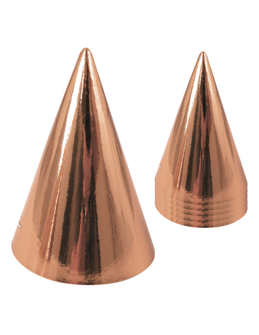 6 Chapeaux de fête en carton rose gold 15 cm