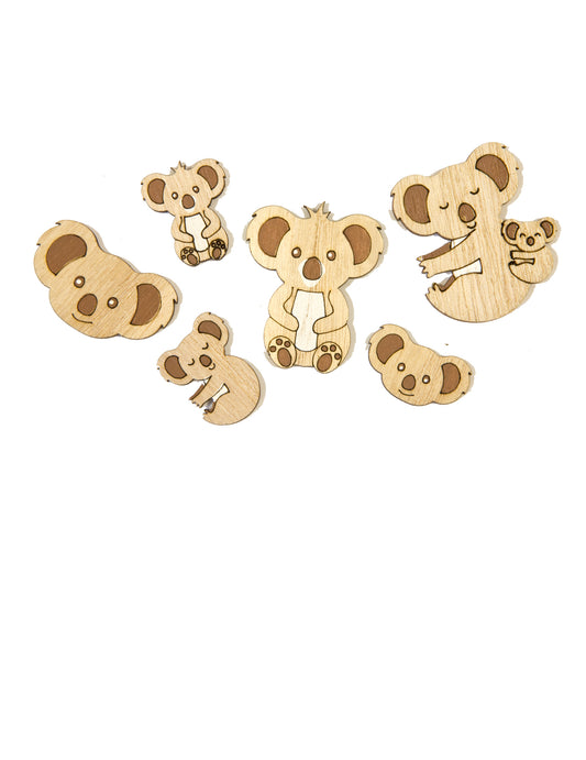 6 Confettis en bois Koala 3,5 cm