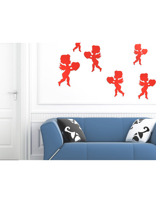 6 décorations rouges motif Cupidon