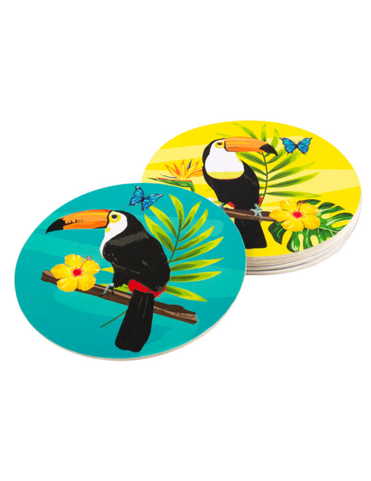 6 Dessous de verres en carton toucan 10 cm