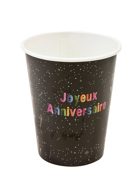 6 Gobelets en carton Anniversaire feux d'artifice 25 cl