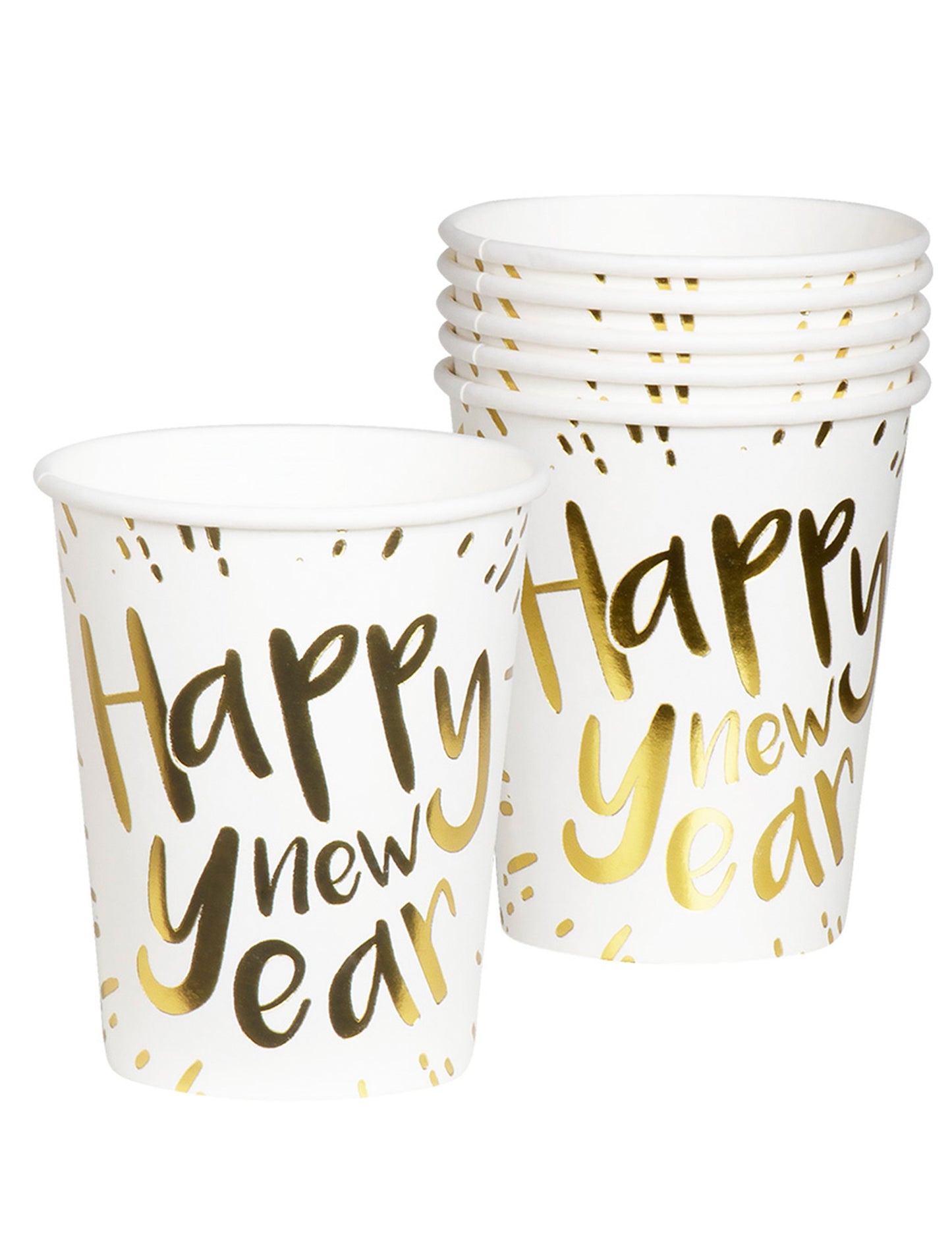 10 Gobelets en carton Happy New Year blancs et dorés 21 cl