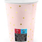 6 Gobelets en carton rose pâle et pois dorés 260 ml