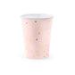 6 Gobelets en carton rose pâle et pois dorés 260 ml