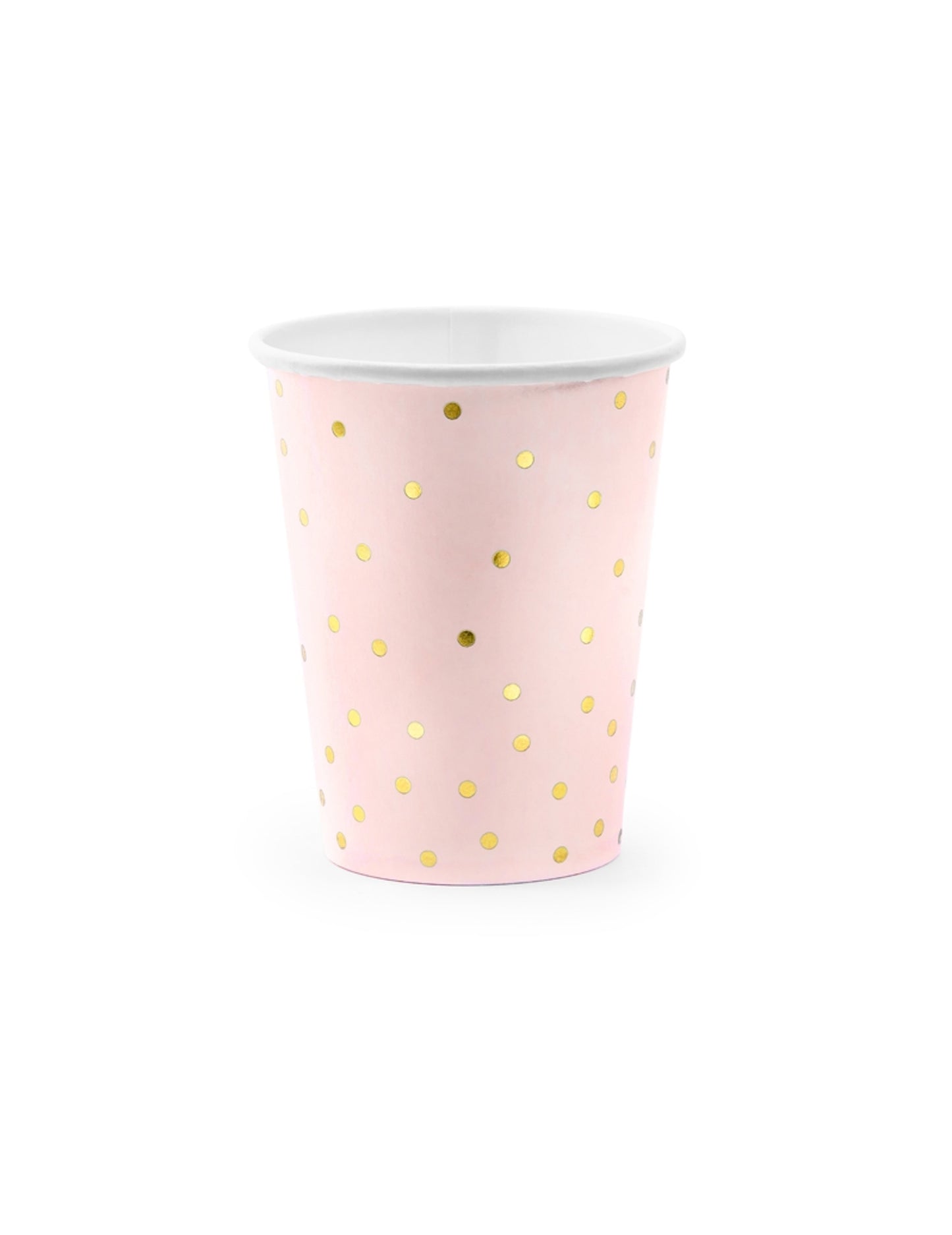 6 Gobelets en carton rose pâle et pois dorés 260 ml