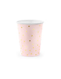 6 Gobelets en carton rose pâle et pois dorés 260 ml