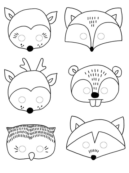 6 Masques à colorier Forêt pour enfant