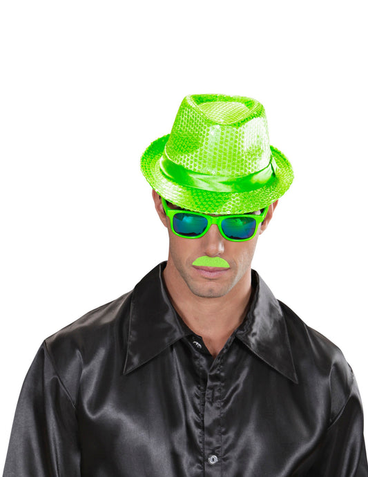 1 Moustache vert fluo adulte