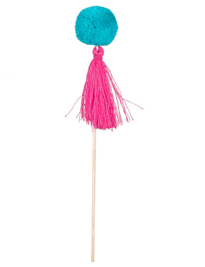 6 Pics en bois pompons colorés 16 cm