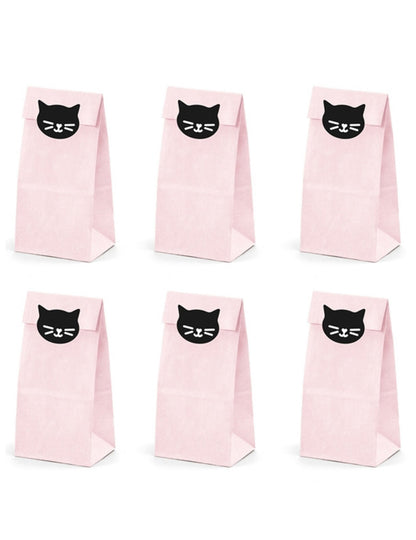 6 Sacs cadeaux en papier chaton roses 8 x 18 x 6 cm