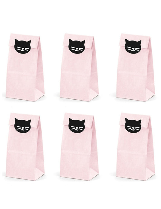 6 Sacs cadeaux en papier chaton roses 8 x 18 x 6 cm