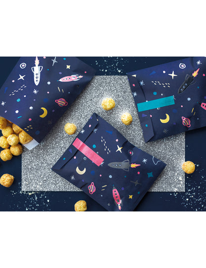 6 Sacs cadeaux en papier space adventure 13 x 14 cm