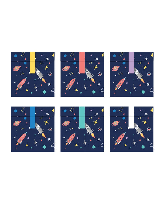 6 Sacs cadeaux en papier space adventure 13 x 14 cm