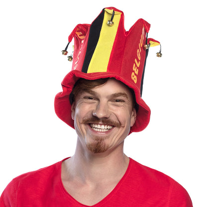Chapeau Jester Belchuu Rouge Jaune - Déguisement Fou du Roi