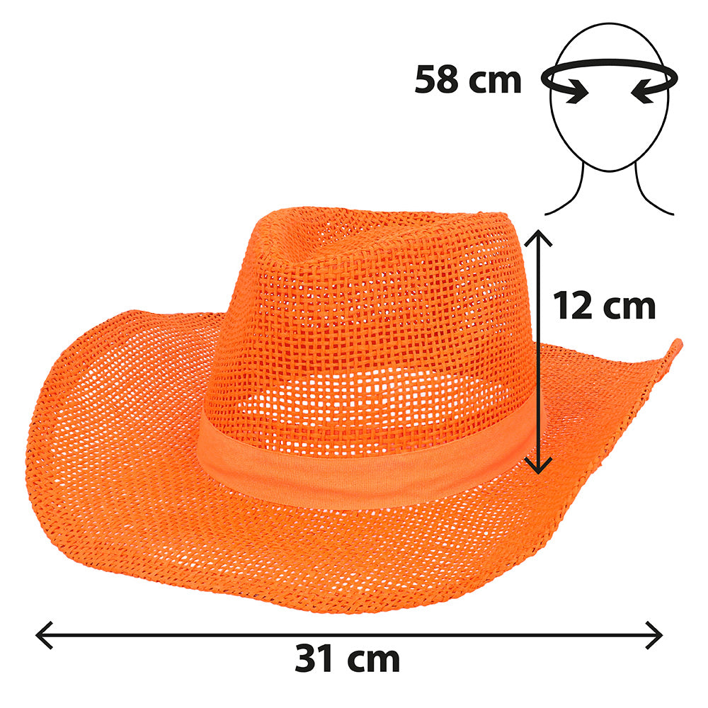 Chapeau Cowboy Orange Filet - Déguisement Western Adulte