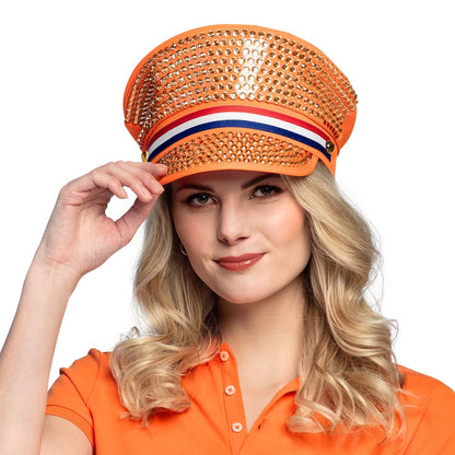 Casquette Paillettes Orange Néerlandaise Fête Royale