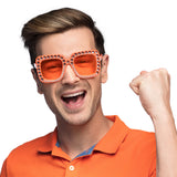 Lunettes Strass Carrées Orange Géantes - Accessoire Fête