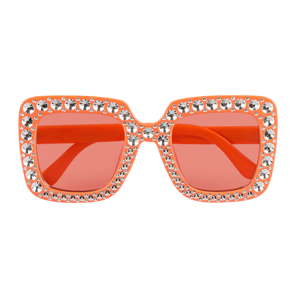 Lunettes Strass Carrées Orange Géantes - Accessoire Fête