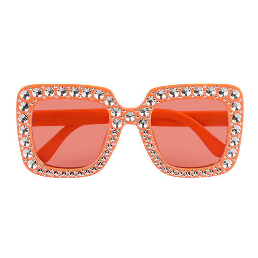 Lunettes Strass Carrées Orange Géantes - Accessoire Fête