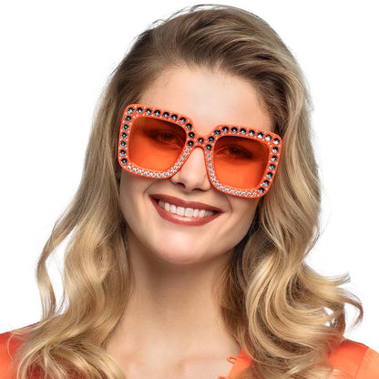 Lunettes Strass Carrées Orange Géantes - Accessoire Fête