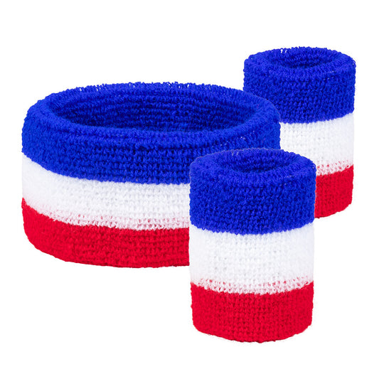 Bandeau & Poignets Rayés Bleu Blanc Rouge - Accessoires Années 80