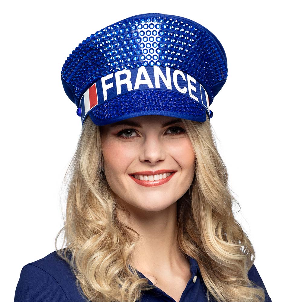 Casquette Paillettes France Bleu Accessoire Supporter Euro