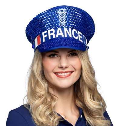 Casquette Paillettes France Bleu Accessoire Supporter Euro
