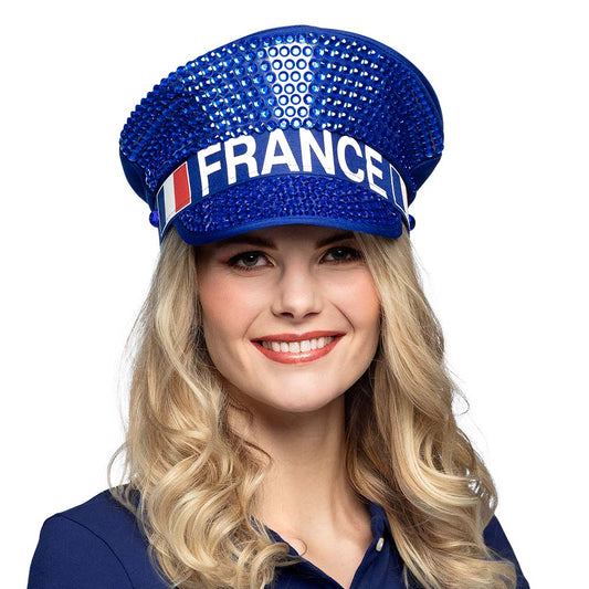 Casquette Paillettes France Bleu Accessoire Supporter Euro