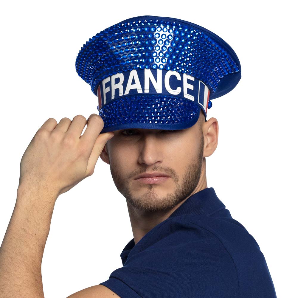 Casquette Paillettes France Bleu Accessoire Supporter Euro