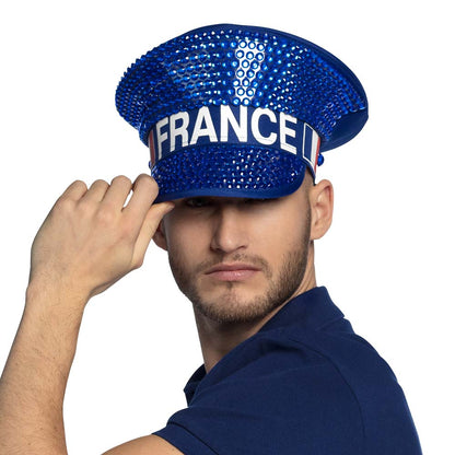 Casquette Paillettes France Bleu Accessoire Supporter Euro