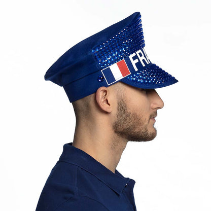 Casquette Paillettes France Bleu Accessoire Supporter Euro