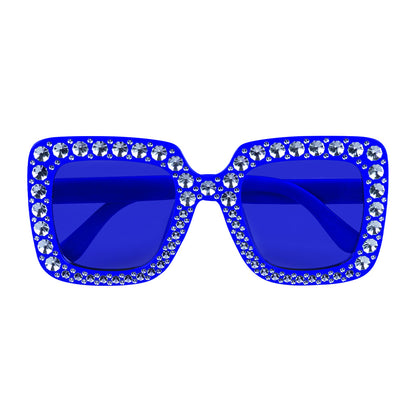 Lunettes Géantes Strass Bleu - Accessoire Fête Paillettes